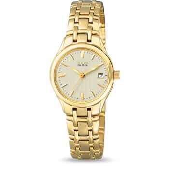 Citizen Ladies Eco-Drive dameur EW1262-55P - guldfarvet stål med champagne skive, 25mm urkasse og 30m vandtæthed.