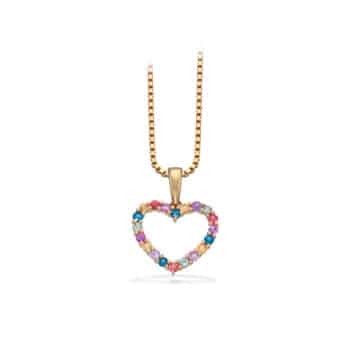 Scrouples dazzling hjerte vedhæng 14 kt guld med rainbow safir og forgyldt kæde 212035