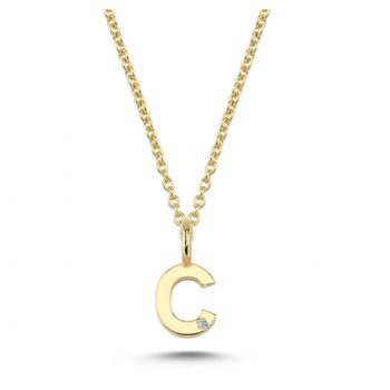 Enkelt og helt personlig vedhæng med bogstav C udført i 14 karat guld med 0,005w/si brillant fra Nuran – V2200-C 0005
