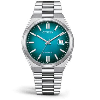 Citizen Tsuyosa Automatic Herreur med den farverige turkisblå urskive.