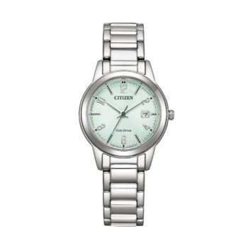 Citizen Ladies Eco-Drive dameur FE1241-71X - elegant dameur i rustfrit stål med pastelgrøn urskive, 30mm urkasse og 30m vandtæthed.