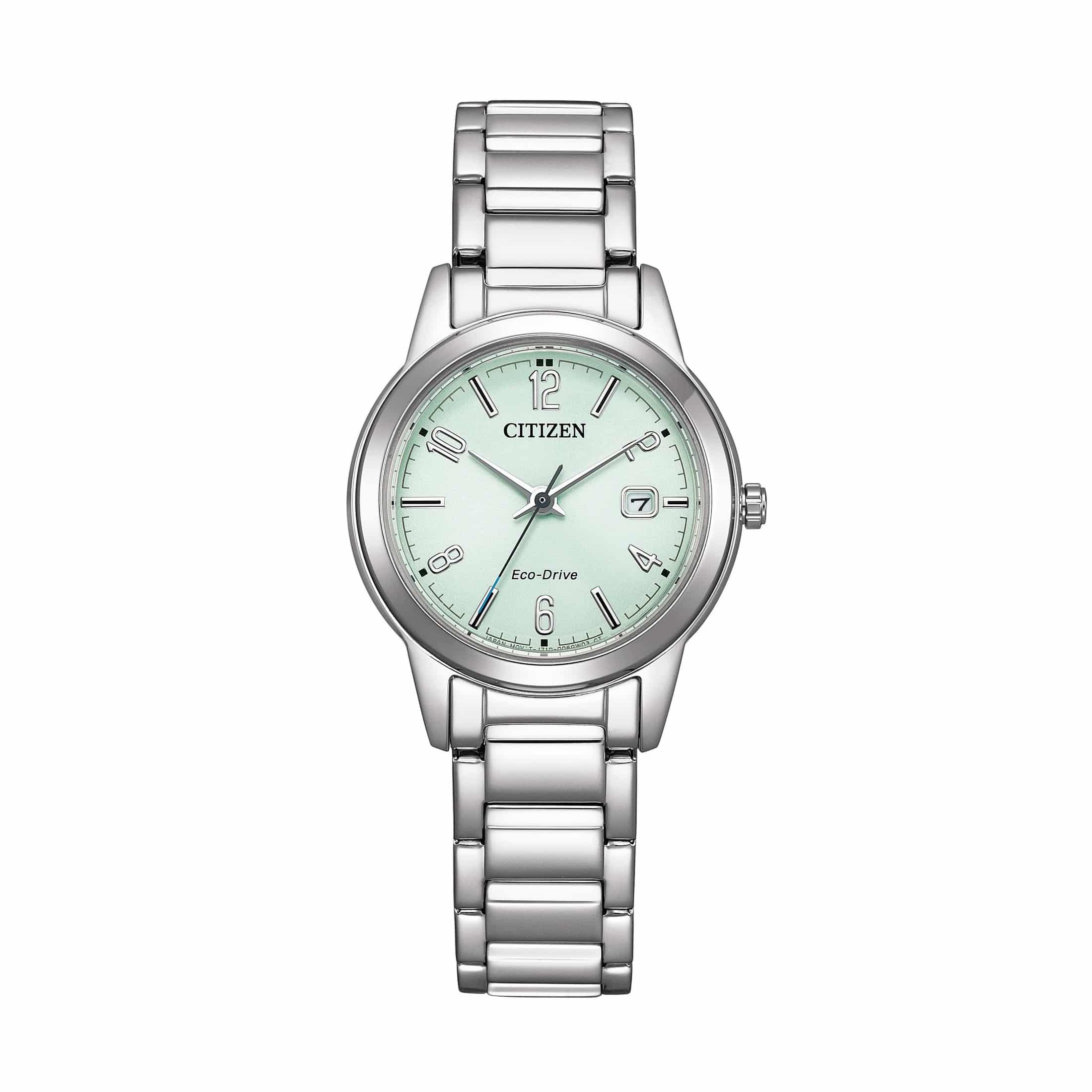 Citizen Ladies Eco-Drive dameur FE1241-71X - elegant dameur i rustfrit stål med pastelgrøn urskive, 30mm urkasse og 30m vandtæthed.