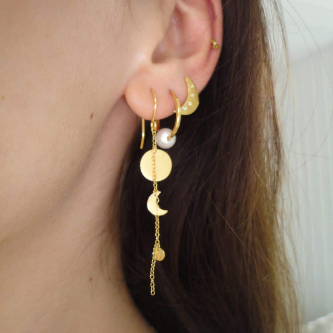 Stine A Sun And Moon With Chain Øreringe Forgyldt 1360-02-S