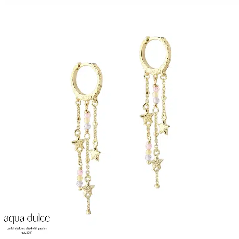 Aqua Dulce Stella Hoop Splash 6166 – Forgyldt sølvørering med perler og stjerner