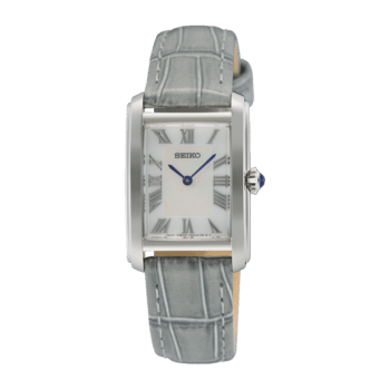 Seiko Classic SWR099P1 dameur med hvid perlemorsskive og lysegrå læderrem