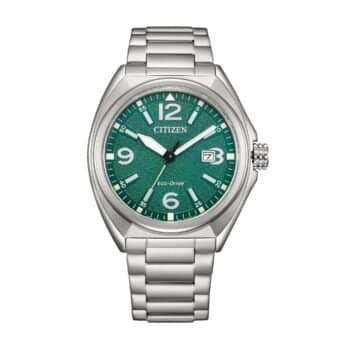 Citizen Classic Eco-Drive AW1571-76X – elegant herreur i rustfrit stål med grøn urskive, 40mm urkasse, 100m vandtæthed og 240 dage gangreserve.