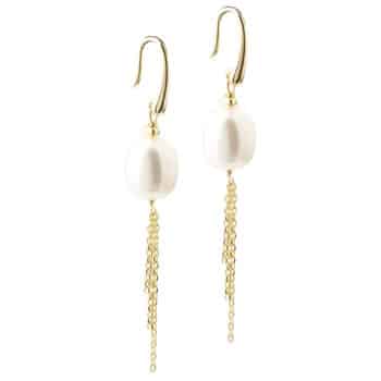 Aqua Dulce Lunella Big Pearl Øreringe Forgyldt Sølv 6502 - Et par flotte øreringe med hvide ferskvandsperler og kædestykker - Find dem hos Guldsmedlange.dk