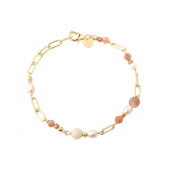 Aqua Dulce Sunella Link armbånd forgyldt sølv med sunstone, perler & zirkonia – 6472