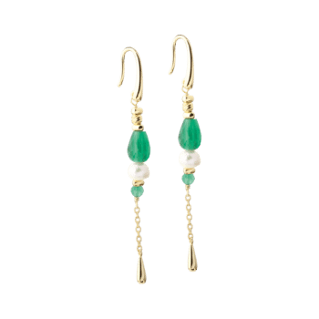 Aqua Dulce Verde Drop Øreringe Forgyldt Sølv 6550 med grøn onyx og ferskvandsperler. Længde 5 cm. Smukke øreringe til både hverdag og fest.