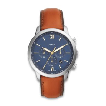 Fossil Neutra FS5453 herreur med brun læderrem, blå urskive og chronograph