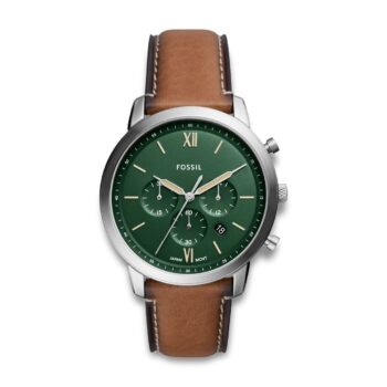 Fossil Neutra FS5963 herreur med brun læderrem, grøn urskive og chronograph