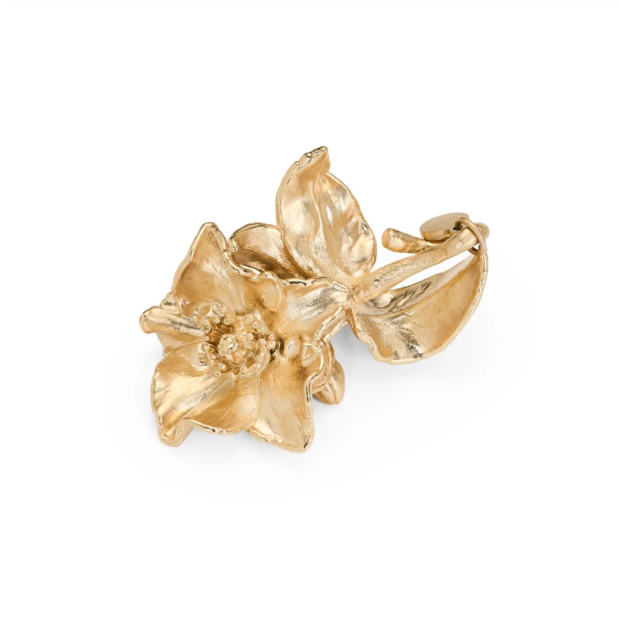 Flora Danica Julepynt – Julerose ophæng i guldbelagt design. Elegant og naturinspireret julepynt, 5 x 4 cm, perfekt som gave eller pynt på juletræet.