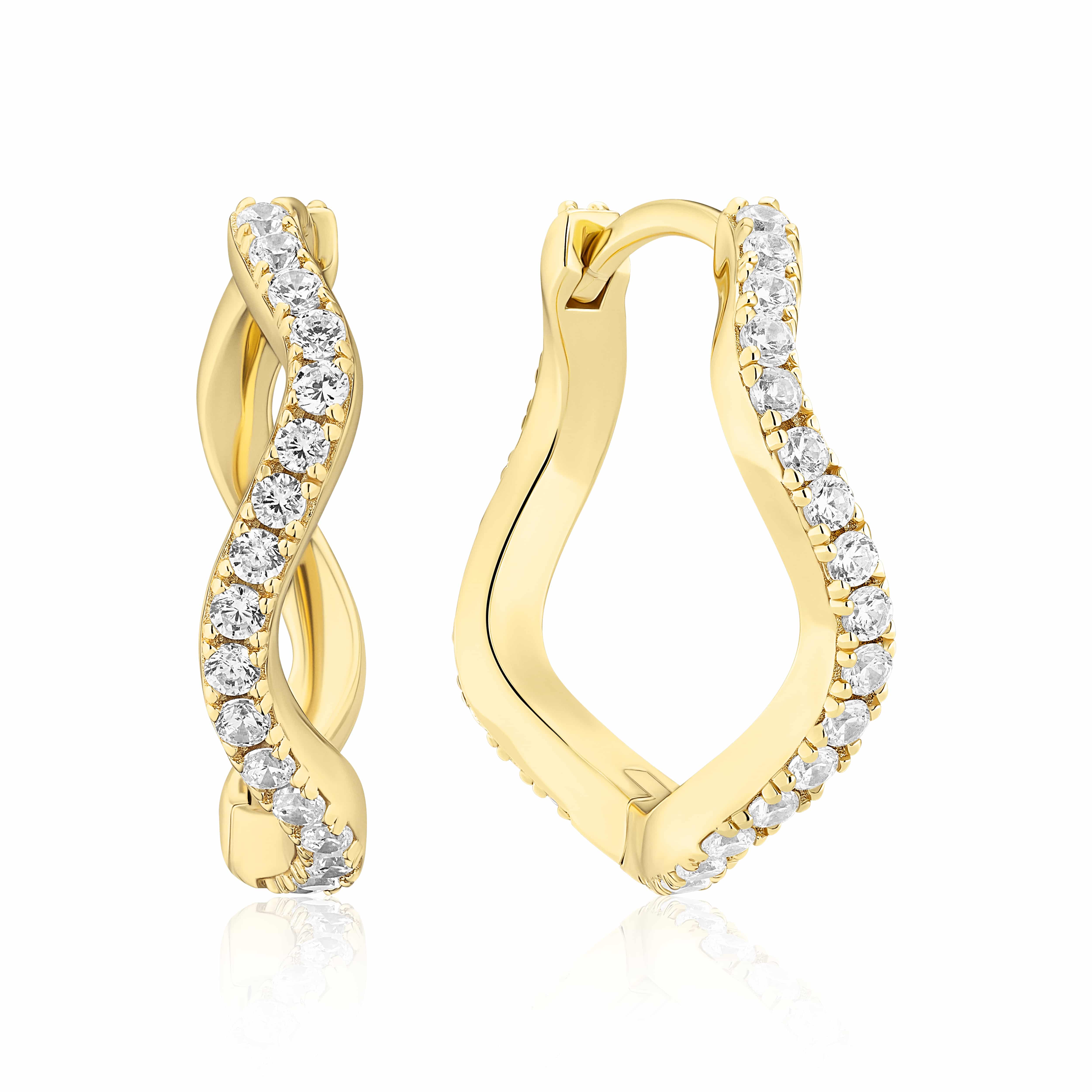 Sif Jakobs Ellera Waves Grande Øreringe Forgyldt Sølv 20mm SJ-E3869-CZ-YG - Hoops med bølget design og click-lukning – elegante og nemme at bære.