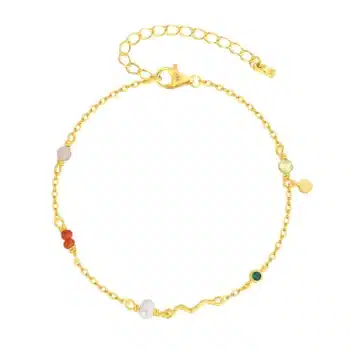 WiOGA Elfrida Armbånd Forgyldt Sølv B-10017-GP - elegant og farverigt armbånd, pyntet med koralperler, zirkonia, aventurin, rosa kvarts og ferskvandsperle.