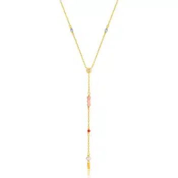 WiOGA Magdalene Halskæde Forgyldt Sølv N-10015-GP - elegant Y-halskæde, pyntet med koralperler, orange enamel, zirkonia og ferskvandsperler.