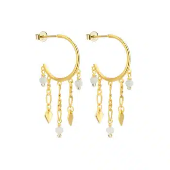 WiOGA Petrea Øreringe Forgyldt E-1127-GP - er med fine halvædelsten og rå kæder, samt fine vedhæng. Køb WiOGA hos Guldsmedlang.dk