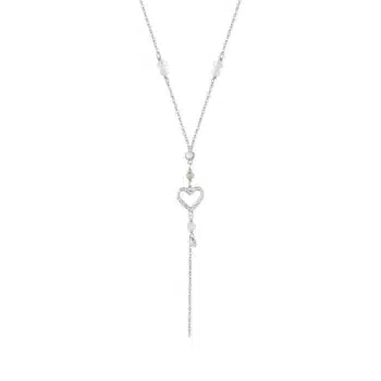 WiOGA Thilde Halskæde Sølv N-10022-S - Y kæde designet med et hamret hjertevedhæng og fine detaljer i rosa kvarts, grøn aventurin og små ferskvandsperler