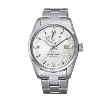 Orient Star Contemporary Automatic Herreur med 39 mm stålkasse, hvid skive og safirglas, 100 meter vandtæt. Køb hos Guldsmedlange.dk