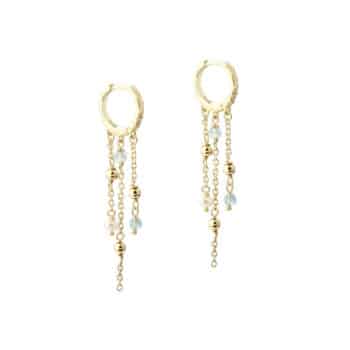 Aqua Dulce Lunella Sky Hoop Forgyldt 6689 - fine hoops med en nem click-lås og dekorative kæder med ferskvandsperler og aquamarine.