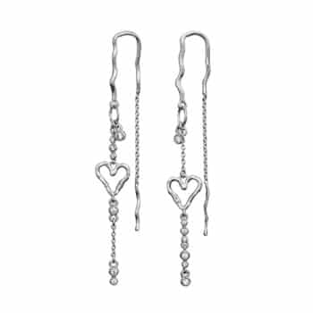 Maanesten Eliori Twinkle Øreringe Sølv 10168C - Smukke lange øretråde med hjerte og funklende zirkonia. Køb hos Guldsmedlange.dk