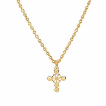 Lund Copenhagen Marguerit halskæde med kors forgyldt 9025069-M - Lille korsvedhæng med Marguerit i midten og justerbar kæde 45–48 cm.