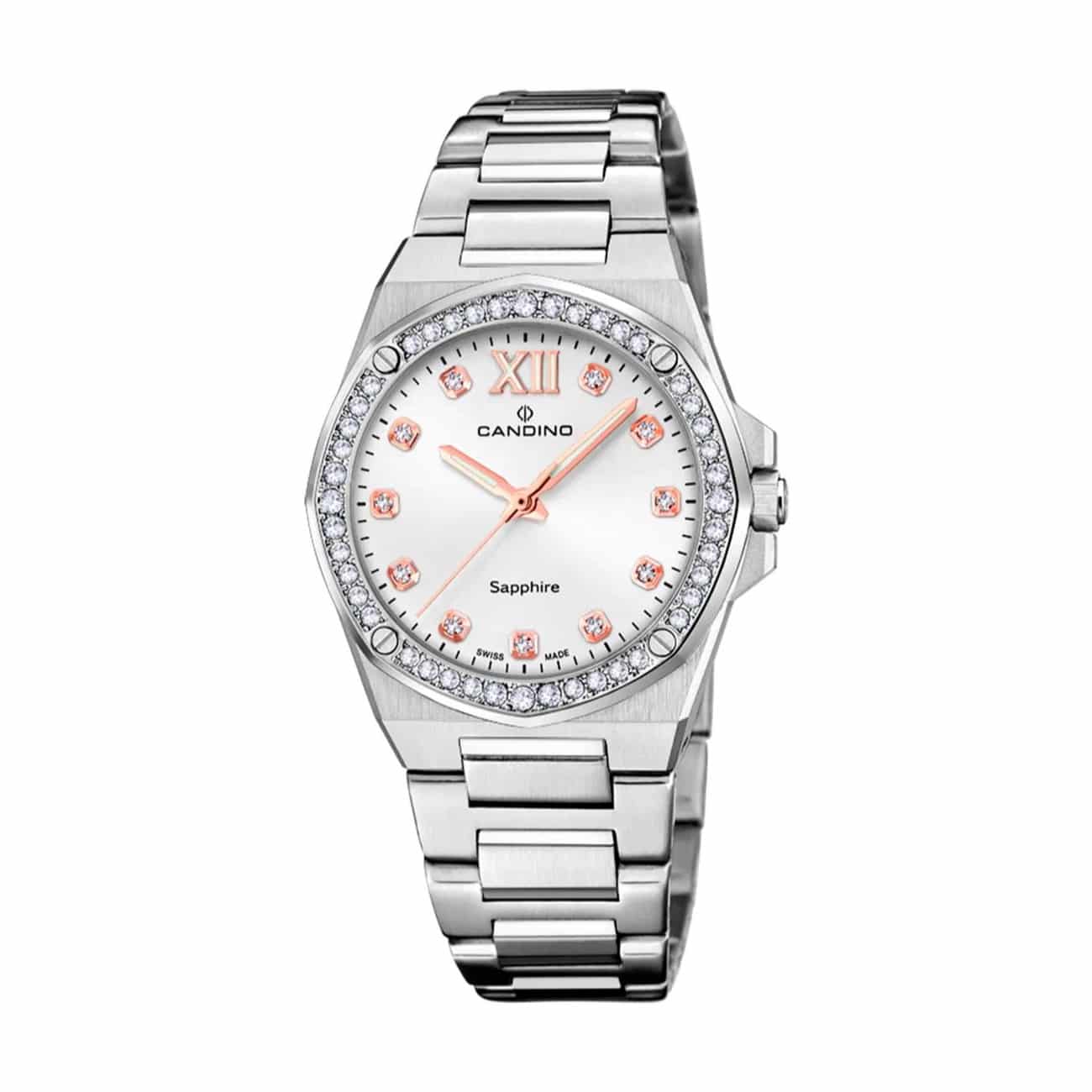 Candino Lady Elegance dameur med stållænke hvid skive og safirglas C4751/1