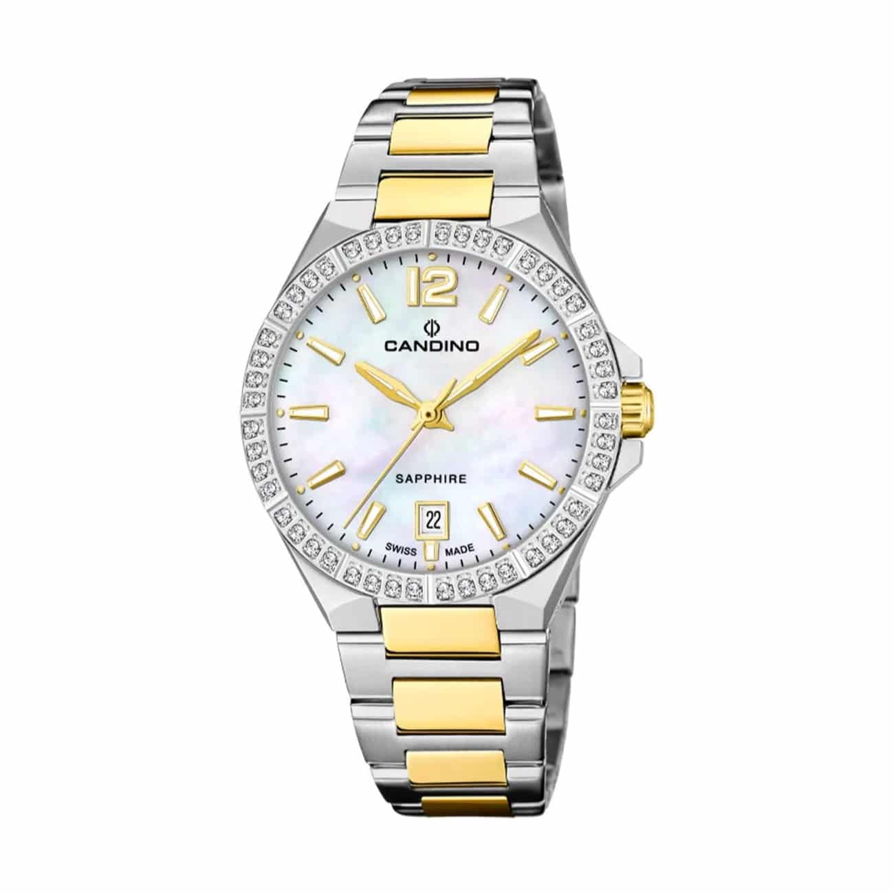Candino Lady Casual dameur med tofarvet stållænke hvid skive og safirglas C4761/A Et elegant Swiss Made dameur med tidløst design – perfekt til hverdag fest