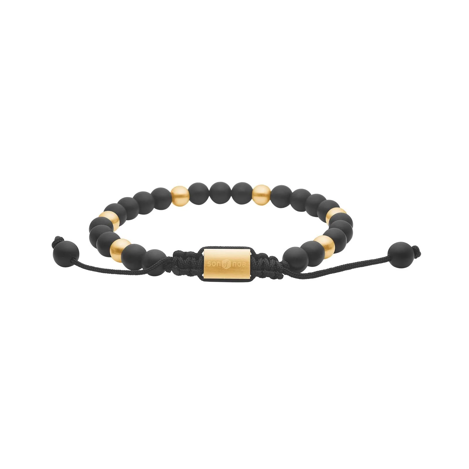 Son of Noa Stenarmbånd mat sort agat stål IP gold 6mm 19-25 cm 80890572800
