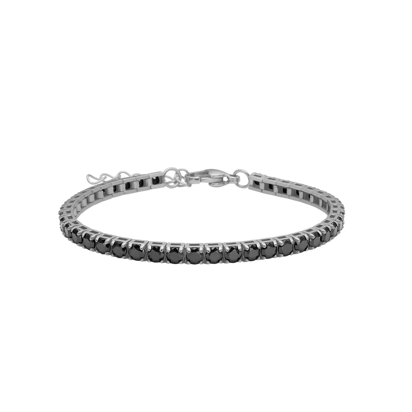 Tennisarmbånd fra Son of Noa i rustfrit stål med sorte zirkonia. Justerbar længde så armbåndet kan tilpasses håndleddet.